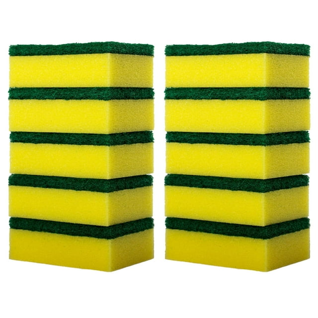 Fesfesfes 10Pc Double-Sided Dishwashing Sponges Sponge Block Combo for Pots Pans Non-Scratch Eraser Design with Handle Grip for Non-Coated Cookware