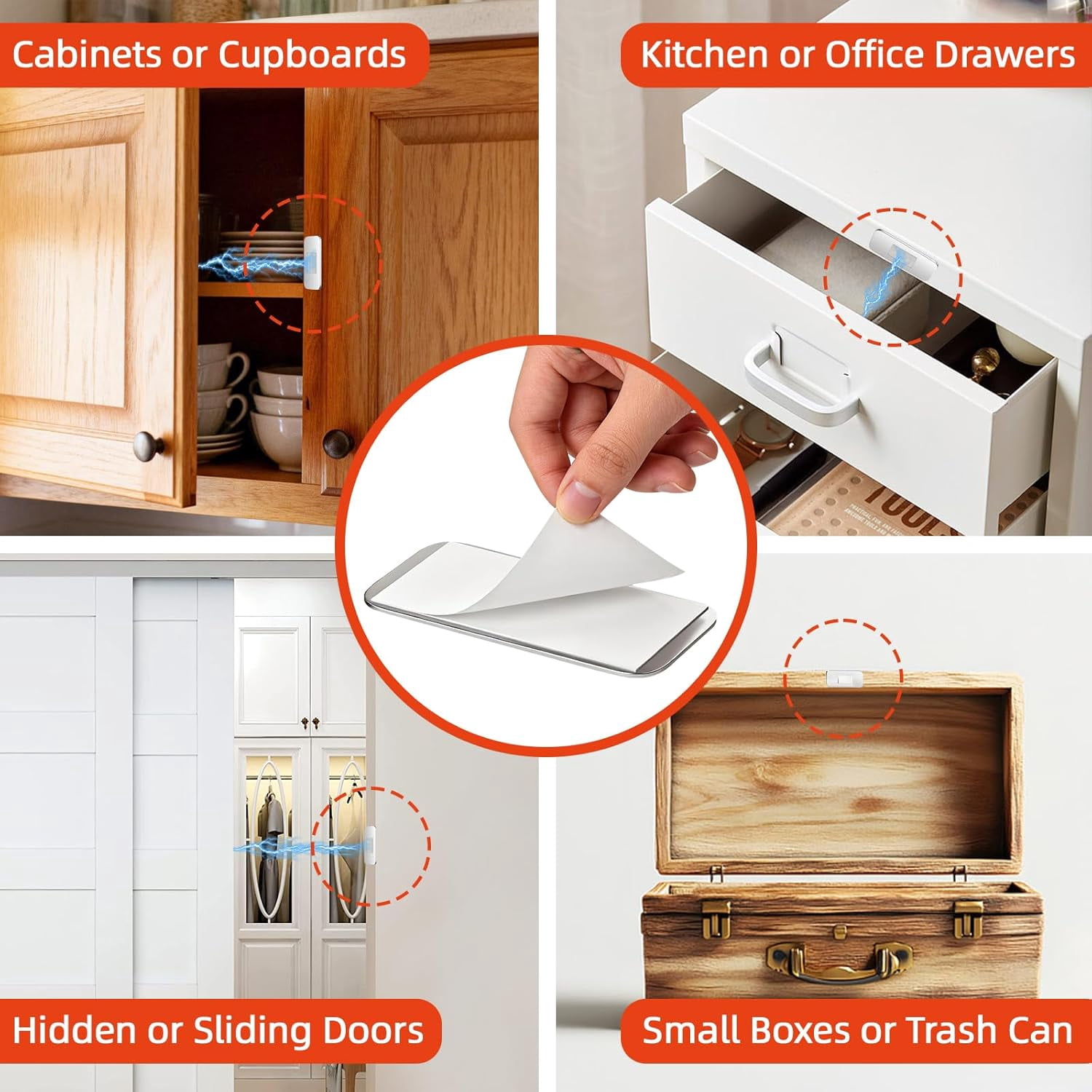 JJEAN-No Drill Cabinet Door Magnet for Closure, 12 Pack Magnetic Drawer Closure with Ultra Thin Adhesive Catch, Door Magnetic Catches for Kitchen, Pantry, Keep Cabinets Closed Securely, Easy Install