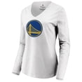 thumbnail image 2 of Women's White Golden State Warriors Primary Logo Long Sleeve V-Neck T-Shirt, 2 of 3