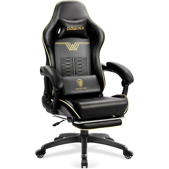 Dowinx Ergonomic Gaming Chair with Footrest, Reclining Gamer Chair for Adults, High Back Computer Office Chair with Lumbar Support & Linkage Armrests,Black