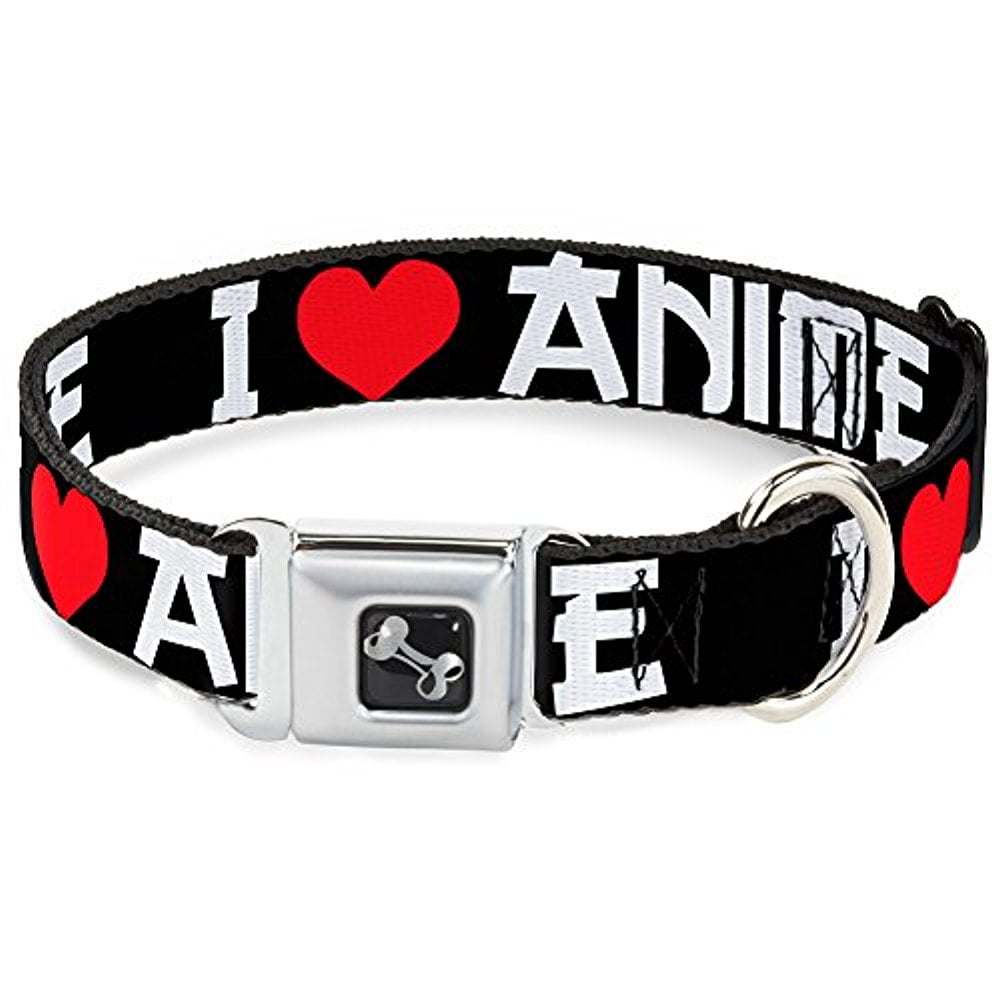 BuckleDown I "Heart" Anime Bold Black White Red Dog Collar Bone