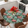 thumbnail image 2 of Pink Flamingos Tropical Leaves Fitted Round Tablecloths Table Covers 36"-44",Waterproof Table Cloth for Kitchen Holiday Party Tables Decor, 2 of 9