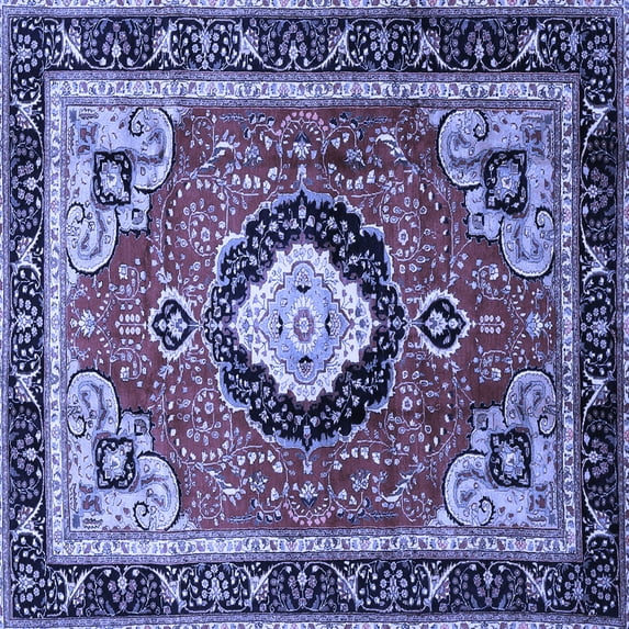 Ahgly Company Machine Washable Indoor Square Medallion Blue Traditional Area Rugs, 7' Square