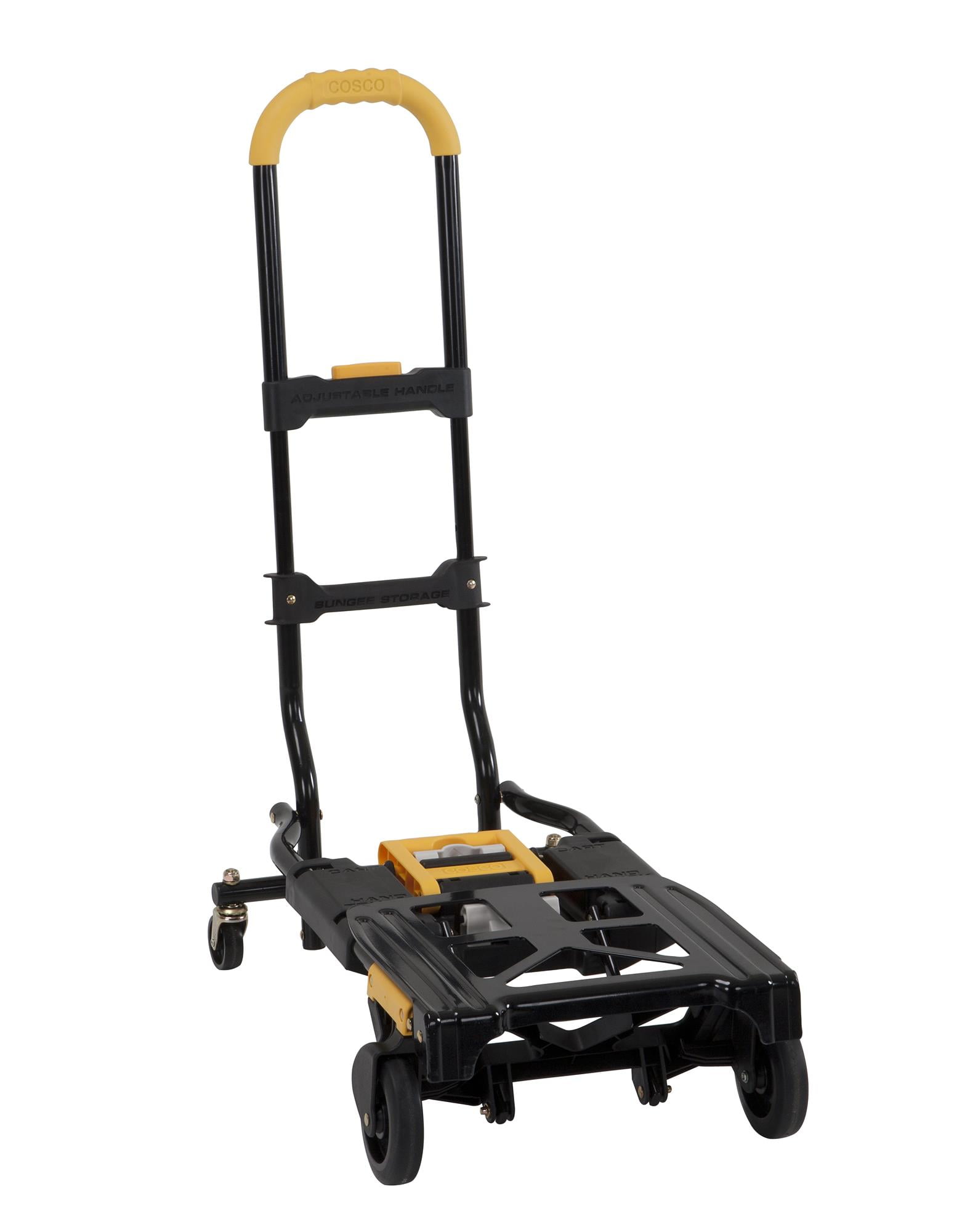 COSCO Shifter XL 2-in-1 Folding Hand Truck and Cart with Extendable Handle and Folding Toe Plate, Compact Steel Dolly with 300 lb Capacity, Ideal for Home, Office, or Travel Use, Black/Yellow