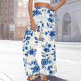 thumbnail image 5 of WTOBBY Women's Floral Print Wide Leg Pants with Deep Pockets, High Waist Drawstring Comfort Trousers for Casual and Outdoor Wear,Blue 2XL, 5 of 6