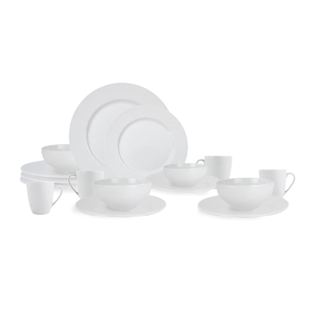 Vajilla Elise para 4 Personas - Ceramica Blanca 16 piezas