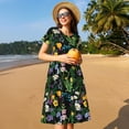 thumbnail image 4 of Xecao Chamomile for Women Summer Short Sleeve Midi Dress with Pockets Casual Aline Flowy Tshirt Dress Vocation Beach Sundress, 4 of 6