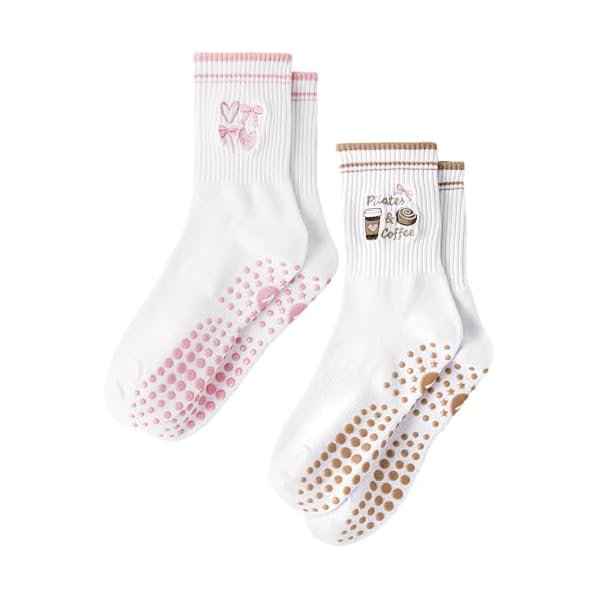WAYAN Pilates Grip Socks for Women Yoga Grippy Socks Cute Barre Non Skid Athletic Crew Sticky Sock Workout Hospital