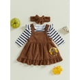 thumbnail image 3 of Suealasg Baby Girls 3Pcs Fall Winter Clothes 3 6 12 18 Months Infant Girls Christmas Thanksgiving Outfits Long Sleeve Romper +Corduroy Overall Skirt  + Headband Set, 3 of 7