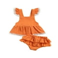 thumbnail image 1 of Baby Girl Dress Set Lace Hem Decor Ruffle Suspender Skirt Matching Elastic Waist Shorts Green 3-6 Months, 1 of 6