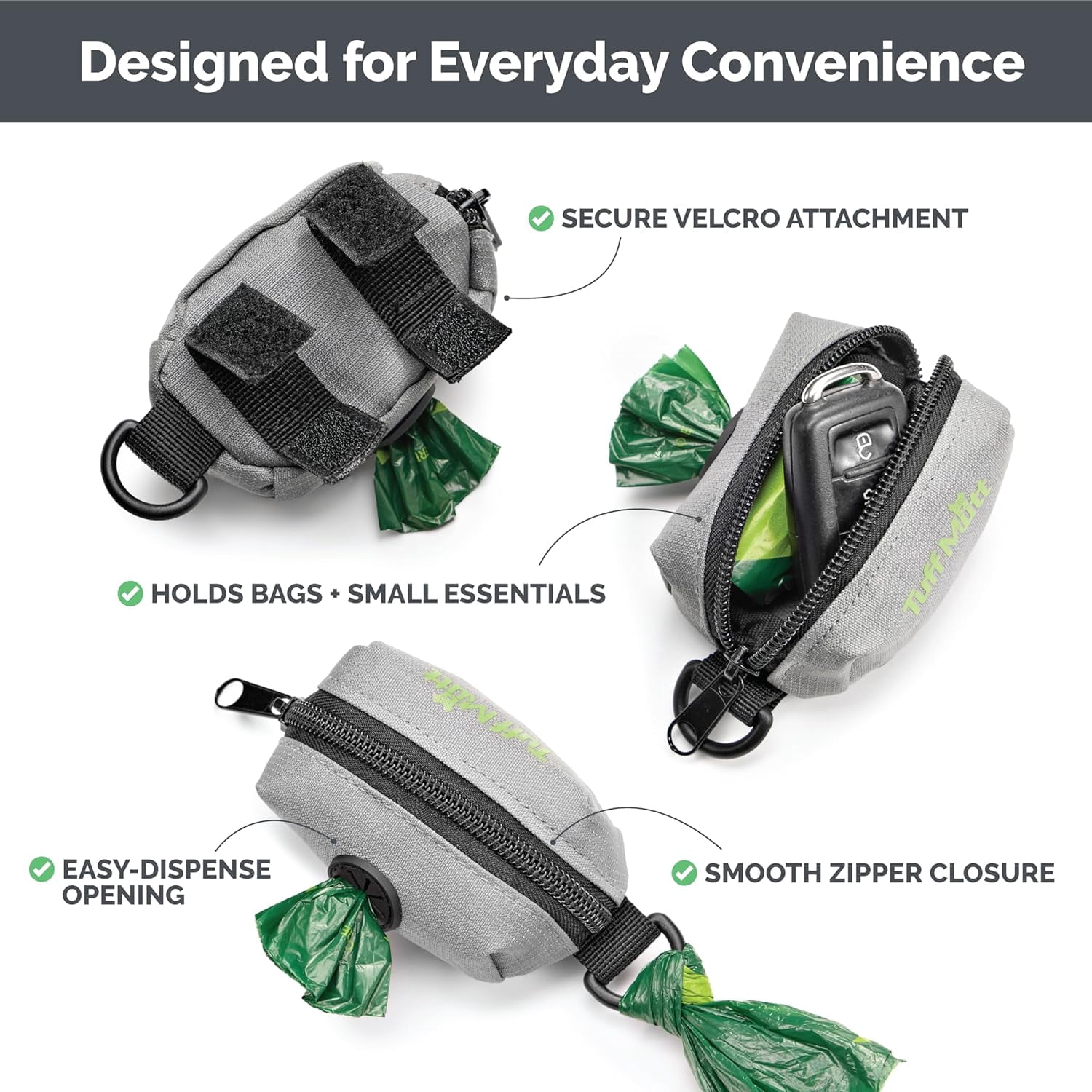 Dog Poop Bag Holder with Velcro Attachment - Durable Fabric Poop Bag Dispenser for Leashes - Includes Starter Roll for Easy Cleanup