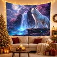 thumbnail image 3 of White Wolf Under Full Moon Waterfall & Cherry Blossoms Mystical Fantasy Art for Wildlife Lovers, Forest Decor Housewarming Gift Tapestry Wall Hanging for Bedroom & Living Room, 3 of 7