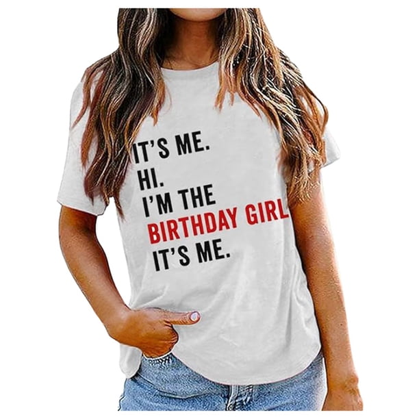 Camiseta gráfica para mujer: cuello redondo clásico, estampado de letras de moda, algodón cómodo, manga corta, camiseta informal de verano