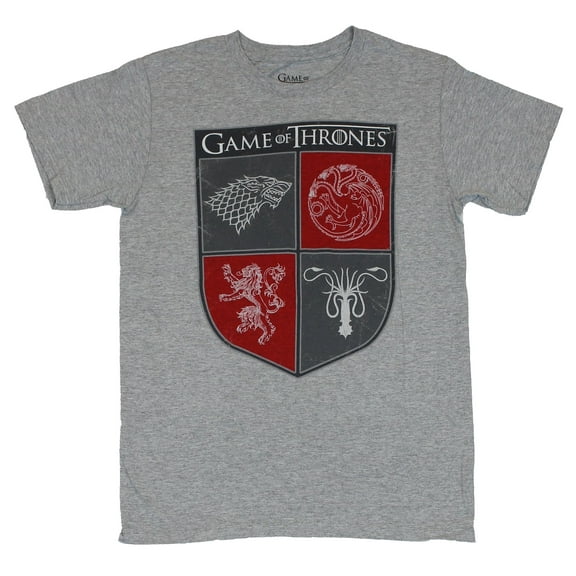 Game of Thrones Mens T-Shirt - Four Houses Red and Gray Distessed Shield (2X-Large)