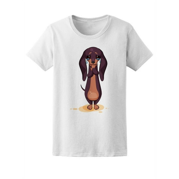 Cute Dachshund Sad Puppy T-Shirt Women -Image by Shutterstock, Female Medium