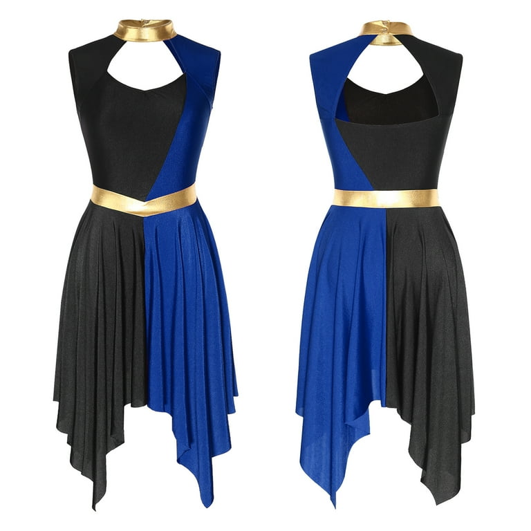 MSemis Women's Color Block Praise Dance Dress Liturgical Worship Tunic  Irregular Hem Church Dancewear Black&Blue L - Walmart.com