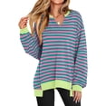 thumbnail image 3 of CORIRESHA Women's Oversized Long Sleeve Colorful Striped Colorblock V Neck Loose Fashion Sweatshirt, 3 of 4