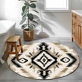thumbnail image 3 of Round Rugs 4Ft, Boho Black Brown Round Area Rug Washable Indoor Throw Carpet, Southwestern Geometric Ethnic Retro Soft Non Slip Circle Rug for Kitchen Nursery Room Home Decor Aesthetic, 3 of 8