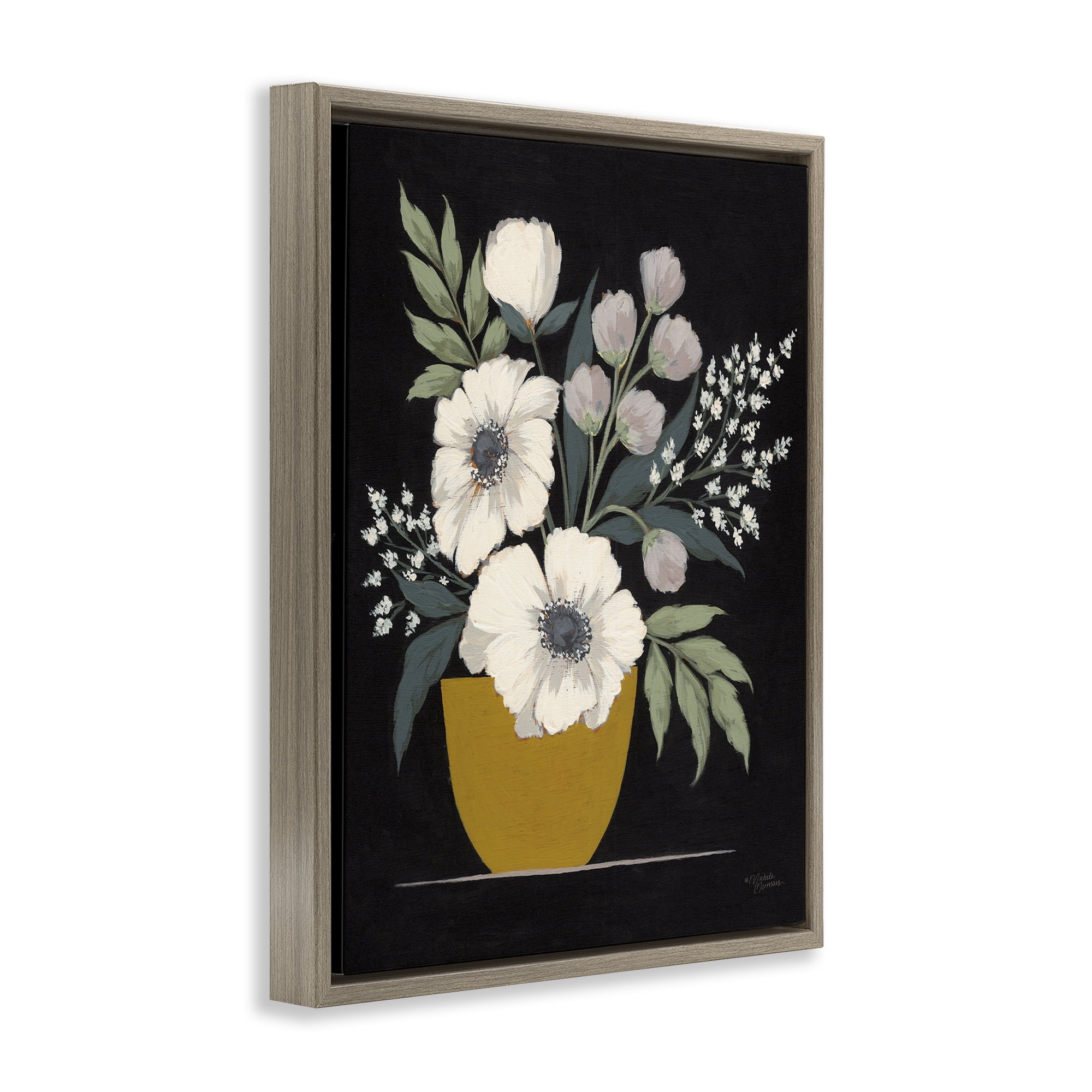 Stupell Industries Potted Flower Bouquet Botanical & Floral Painting Brown Floater Framed Art Print Wall Art, 25 x 31