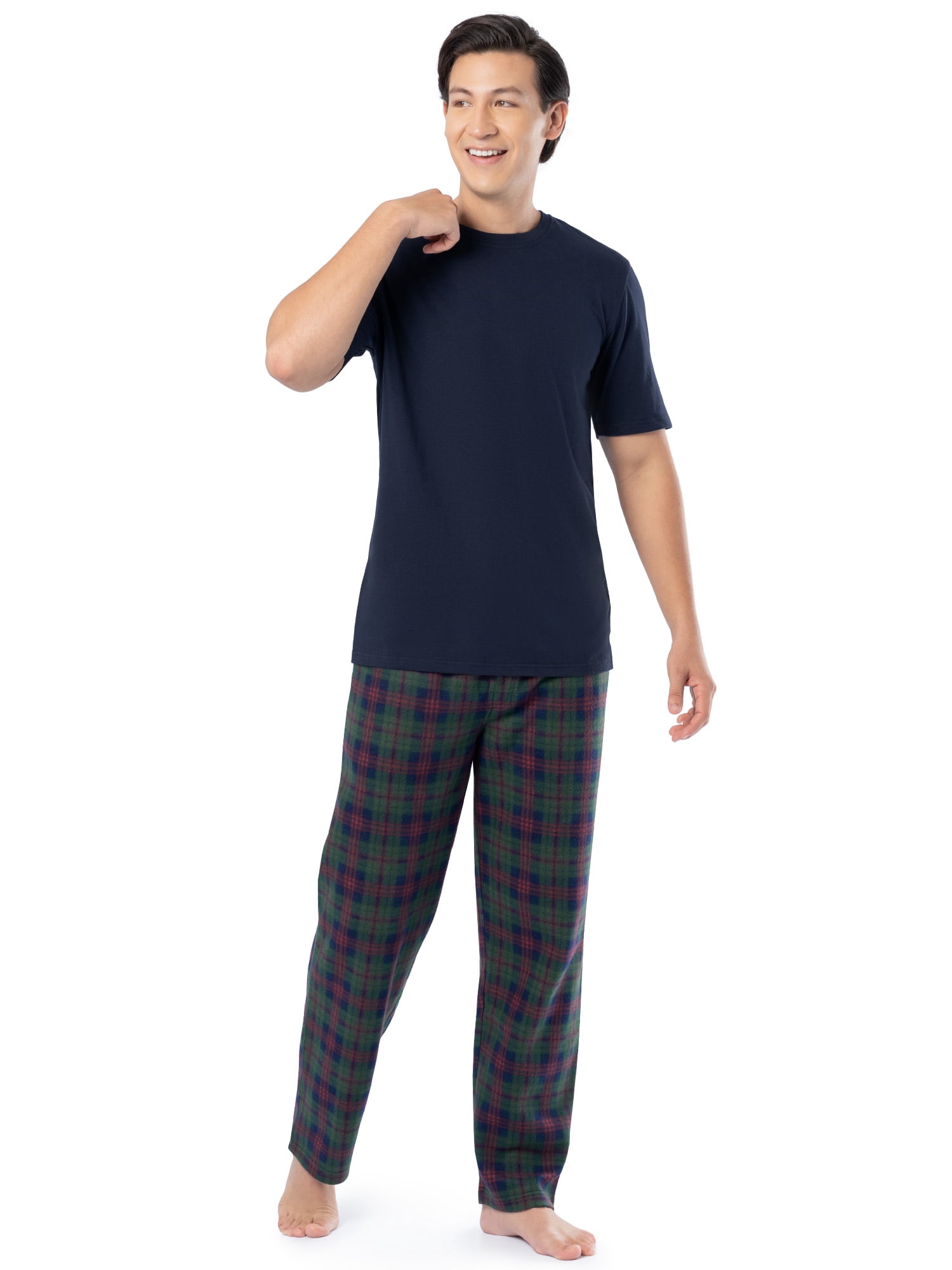 Fruit of the Loom Men's Crewneck Tee and Fleece Pajama Pants Set, 2-Piece, Sizes S-5XL