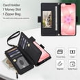 thumbnail image 4 of Para iPhone 17e / iPhone 16e Funda Tipo Cartera con Bloqueo RFID, Funda de Teléfono Tipo Bolso Cruzado con 9 Ranuras para Tarjetas, Bolsillo con Cierre y Correa Desmontable, Negro, para iPhone 17e /, 4 of 9