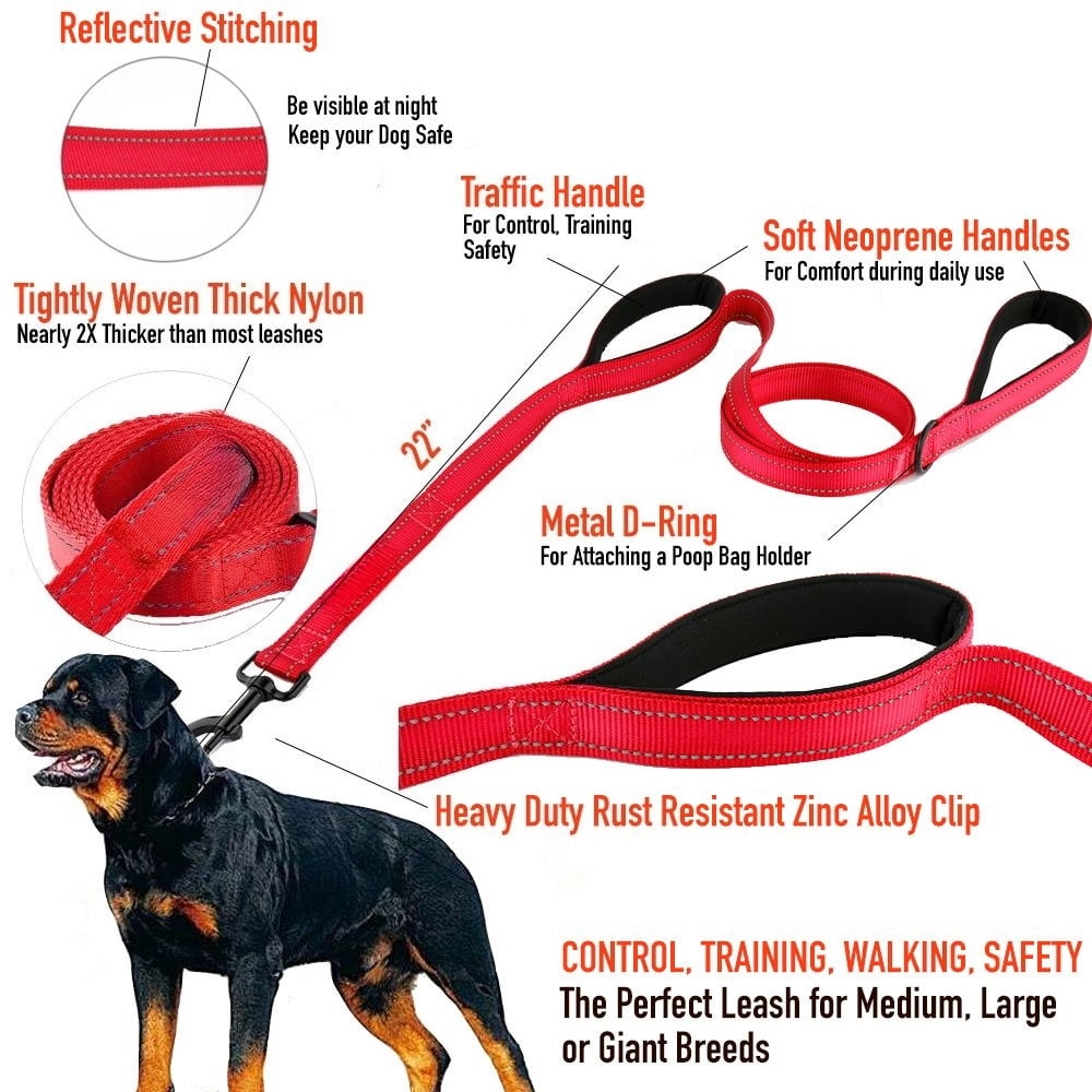 mirlewaiy Dog Leash 6ft Long,Traffic Padded Two Handle,Heavy Duty,Reflective Double Handles Lead for Control Safety Training,Leashes for Large Dogs or Medium Dogs,Dual Handles Leads(Green)
