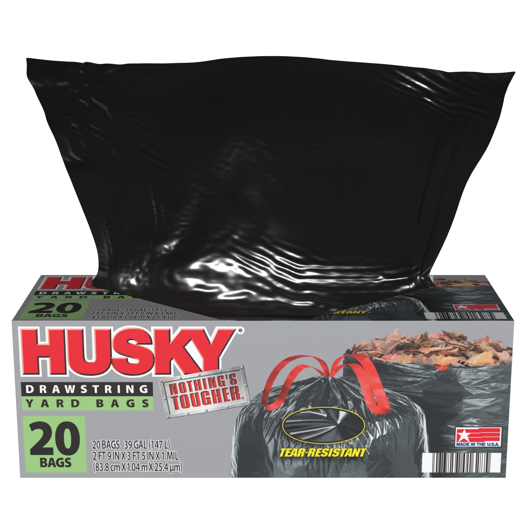 Husky 39 Gallon Drawstring Yard Bags, Black, 20 Bags