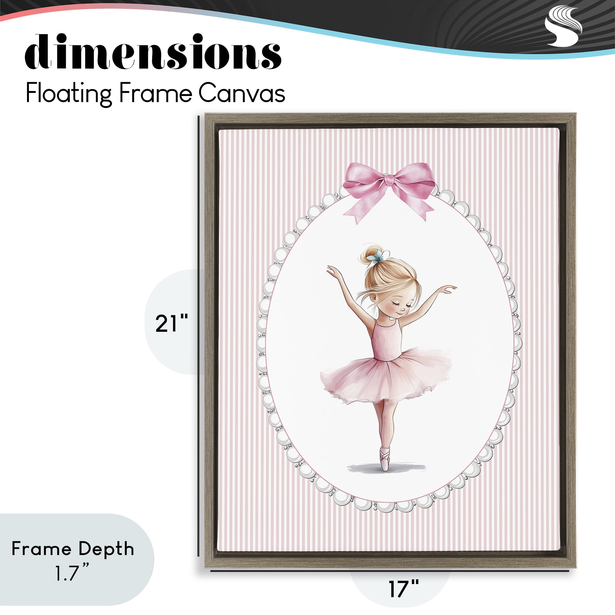 Stupell Industries Dance Pink Ballerina Brown Framed Floater Canvas Wall Art, design by Christine Simpson Art