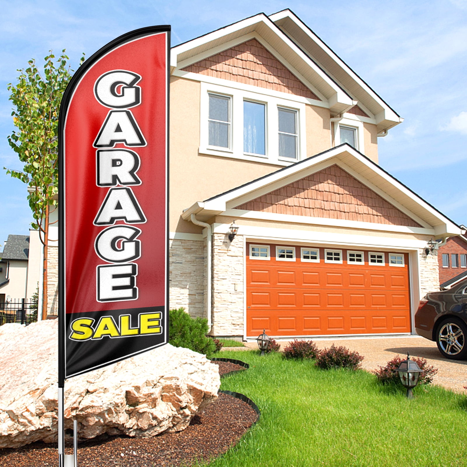 Garage Sale Swooper Flag, 8FT Garage Sale Advertising Feather Flag, Garage Sale Banner ,Signs for Businesses and Storefronts(Flag Only)BLACK