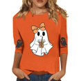 thumbnail image 3 of Trgacdwlo Halloween 3/4 Sleeve Tops for Women Funny Pumpkin Graphic Crew Neck Shirts for Women Cat on Pumpkin Full Moon Fall Pullover Tops M, 3 of 7