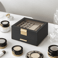 thumbnail image 2 of LEDREM 2-Tier Jewelry Organizer with Glass Lid & Drawer, Modern Velvet-Lined Storage Box for Dresser/Vanity, Graphite Black and Gold Color, 2 of 6