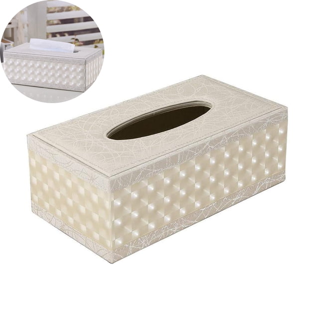 Caja De Pañuelos Faciales De Cuero De PU Rectangular Dispensador De Pañuelos De Caja De Pañuelos Faciales Para El Coche De Oficina En Casa - Beige