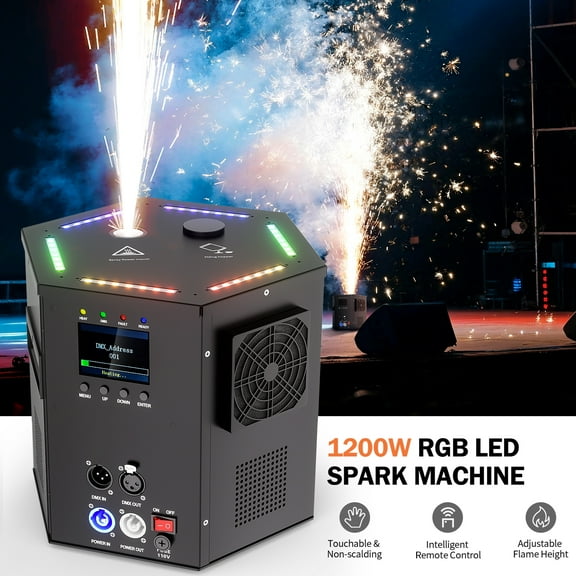 1200W RGB LED Cold Spark Machine Firework Machine Stage Effect DMX for Wedding Party (Black)