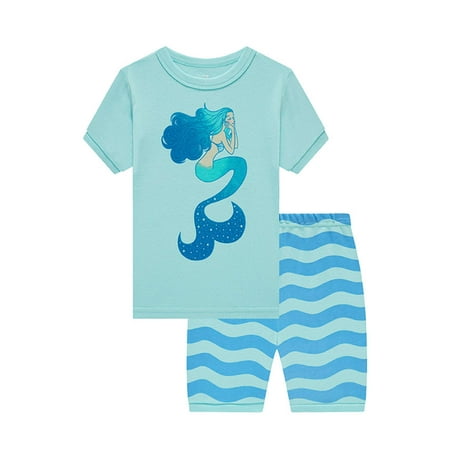 

Aolyty Toddler Girls Mermaid Pajamas Set Short Tops Pants 4T