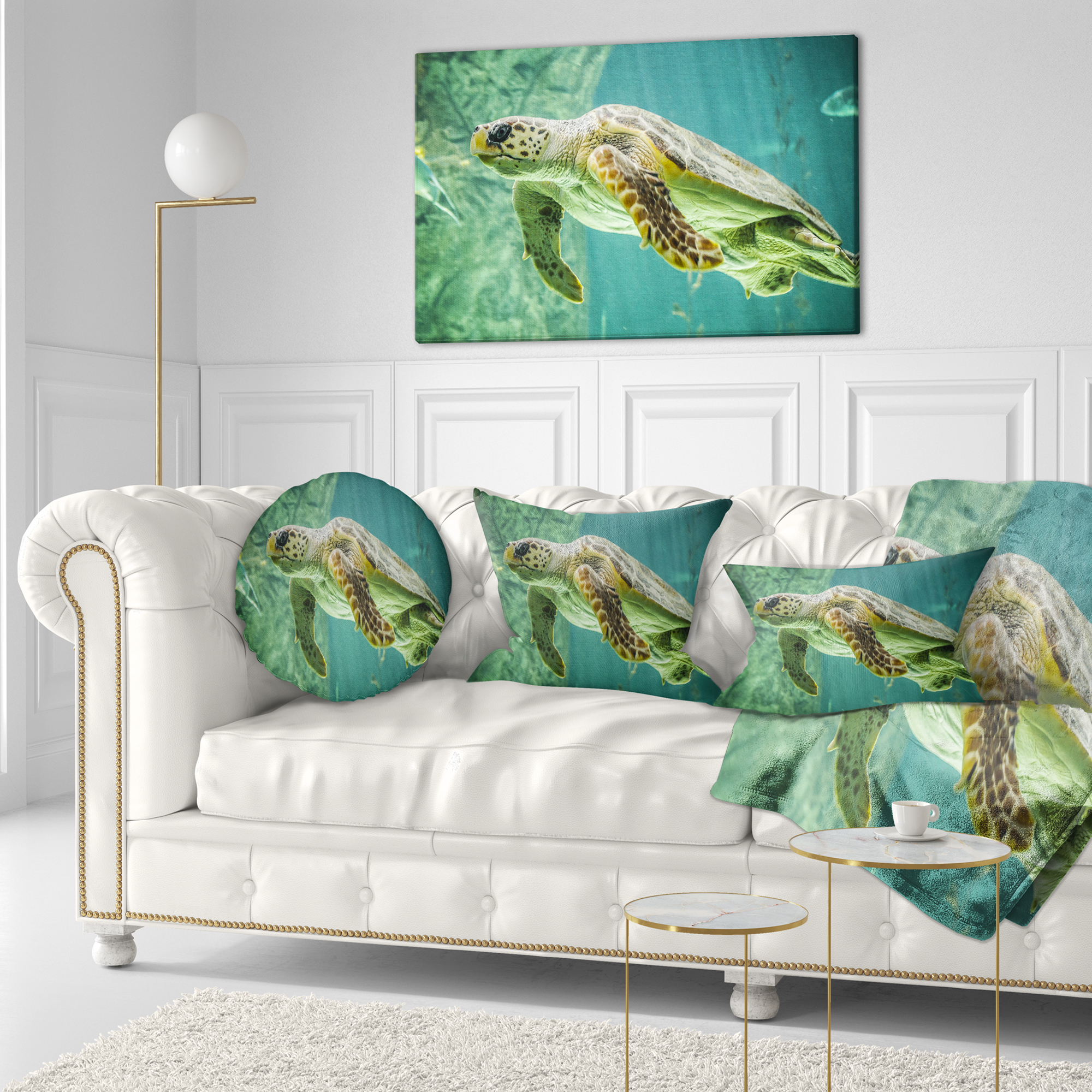Designart Huge Turtle Swimming - Animal Throw Pillow - 12x20
