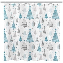 Christmas Shower Curtain, Blue and Gray Xmas Trees with Stars and Snow Pattern Shower Curtains for Bathroom Decor, Winter Snowflake Pine Tree Bathroom Curtains, 71x71 Inch