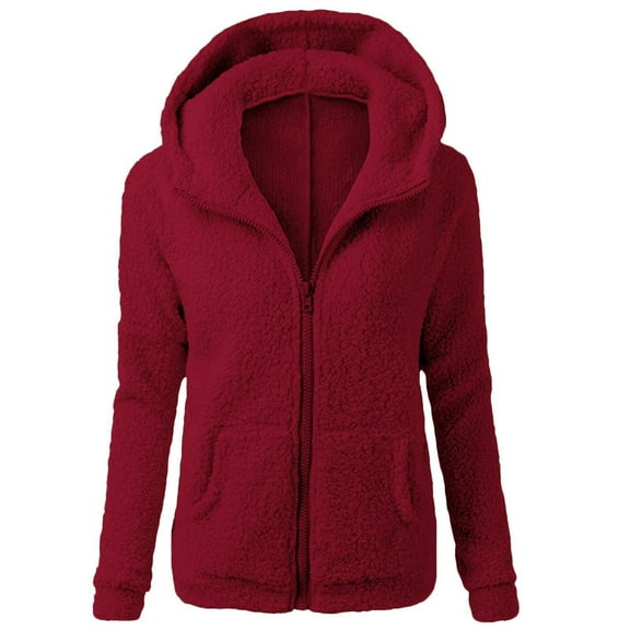 Ediodpoh Women's Hooded Sweater Coat Winter Warm Wool Zipper Cardigan for Cold Weather Womens Cardigan Sweaters Red S