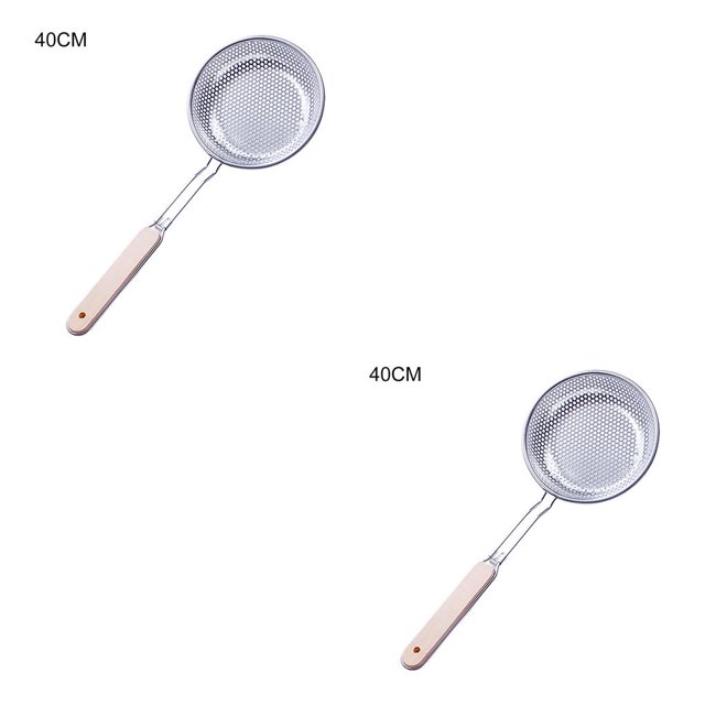 Justharion Colander Strainer Noodle Cooking Spatula Spoon Strainer Kitchen Tool Wooden Handle Stainless Eco -friendly 16# 2Set