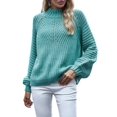 thumbnail image 2 of Womens Turtle-Neck Oversized Sweaters Casual Long Sleeve Pullover Loose Chunky Knit Jumper Green L, 2 of 9