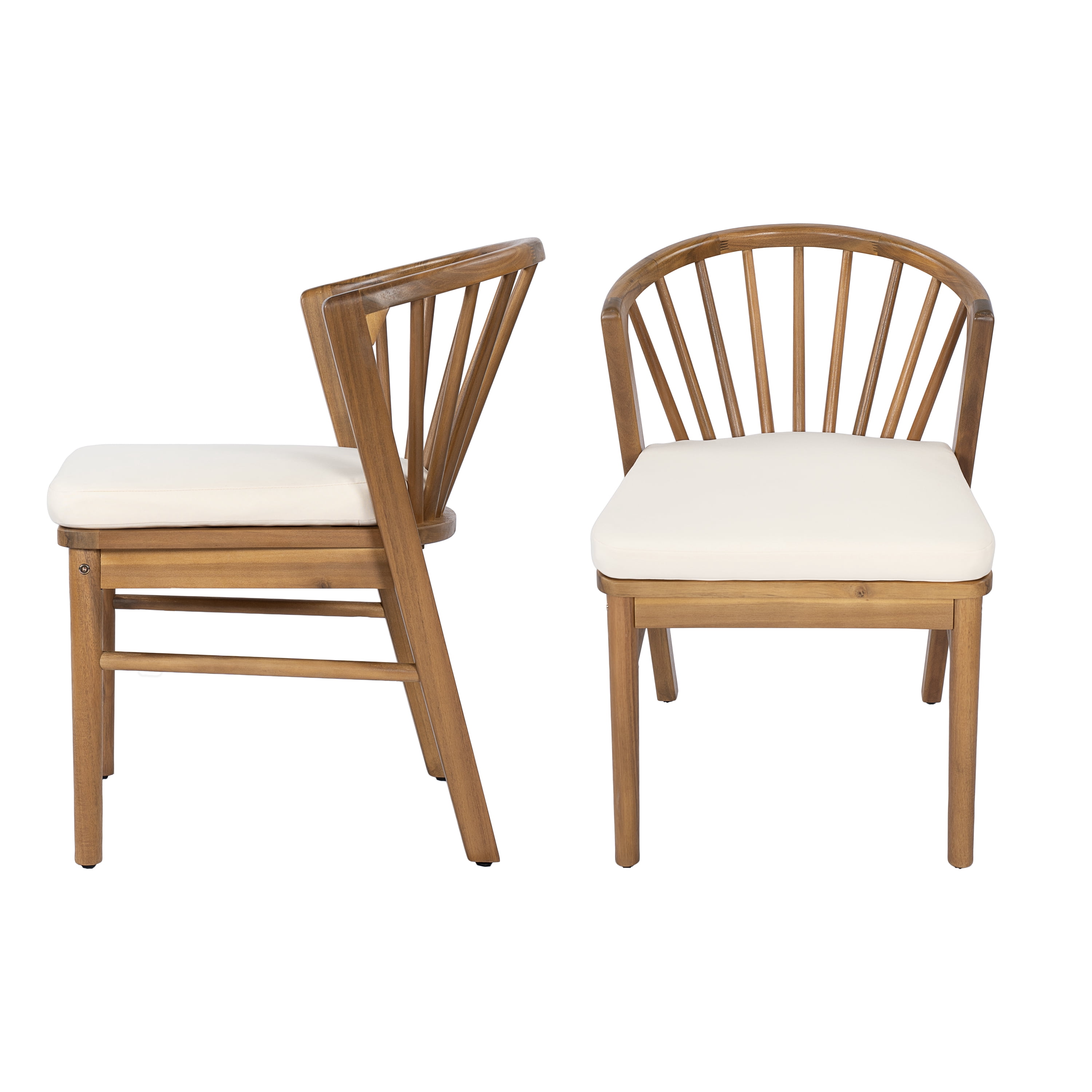 Dining Chairs Set of 2, Outdoor Acacia Wood Chairs with Cream Washable Cushion for Backyard, Teak