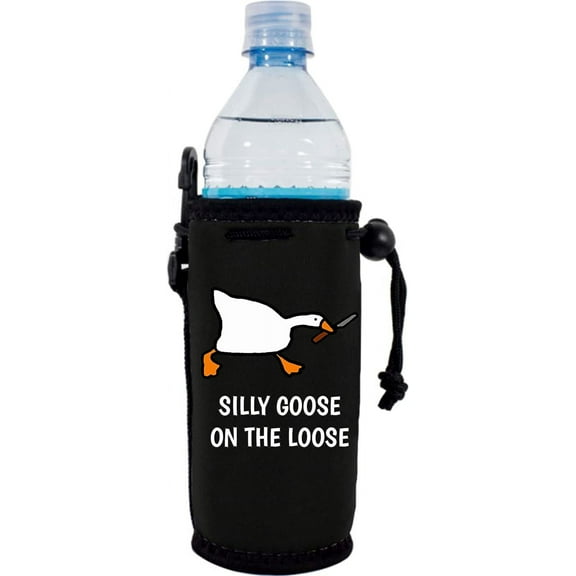 Silly Goose On The Loose Funny Water Bottle Coolie (Black)