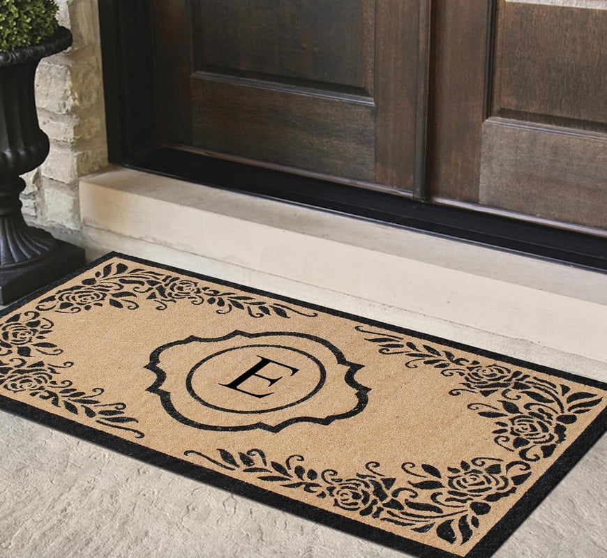 A1HC Natural Coir Monogrammed Floral Door Mat, 36"x72", Durable Anti-Shed Outdoor Door Mat, Heavy-Duty, Low-Profile, Easy to Clean
