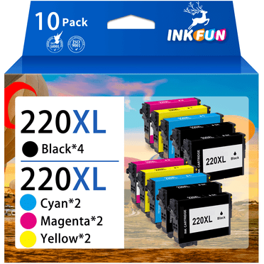 220XL Ink for Epson 220 Ink Cartridges for Printers for Epson Ink 220 (10 Pack)