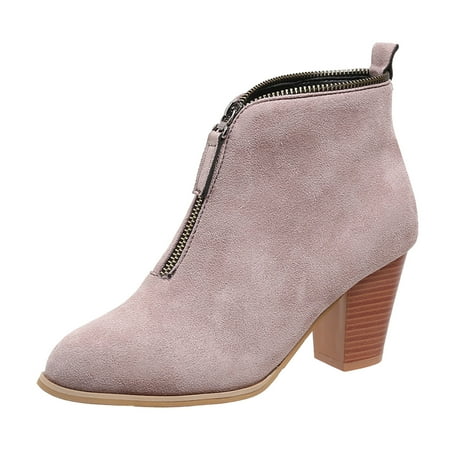 

TAIAOJING Women s Boots Ladies Vintage Suede Leopard Print Front Zip High Heel Fashion Short Boots Casual Shoes