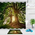 thumbnail image 3 of LB Tree of Life Shower Curtain Green Trees with Blooming Branches Jungle in Sunshine Scene 4 Season Shower Curtain 78x72 Inch Waterproof Fabric with 12 Hooks, 3 of 6