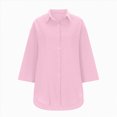 thumbnail image 4 of Kaprioy Womens Casual V Neck 3/4 Sleeve Button Down Shirts High Low Early Fall Fashion Blouse Tops For Women Trendy Oversize Elegant Loose Fit Shirt Long Blouse Casual Tunic Beach Bikini Cover Up, 4 of 4