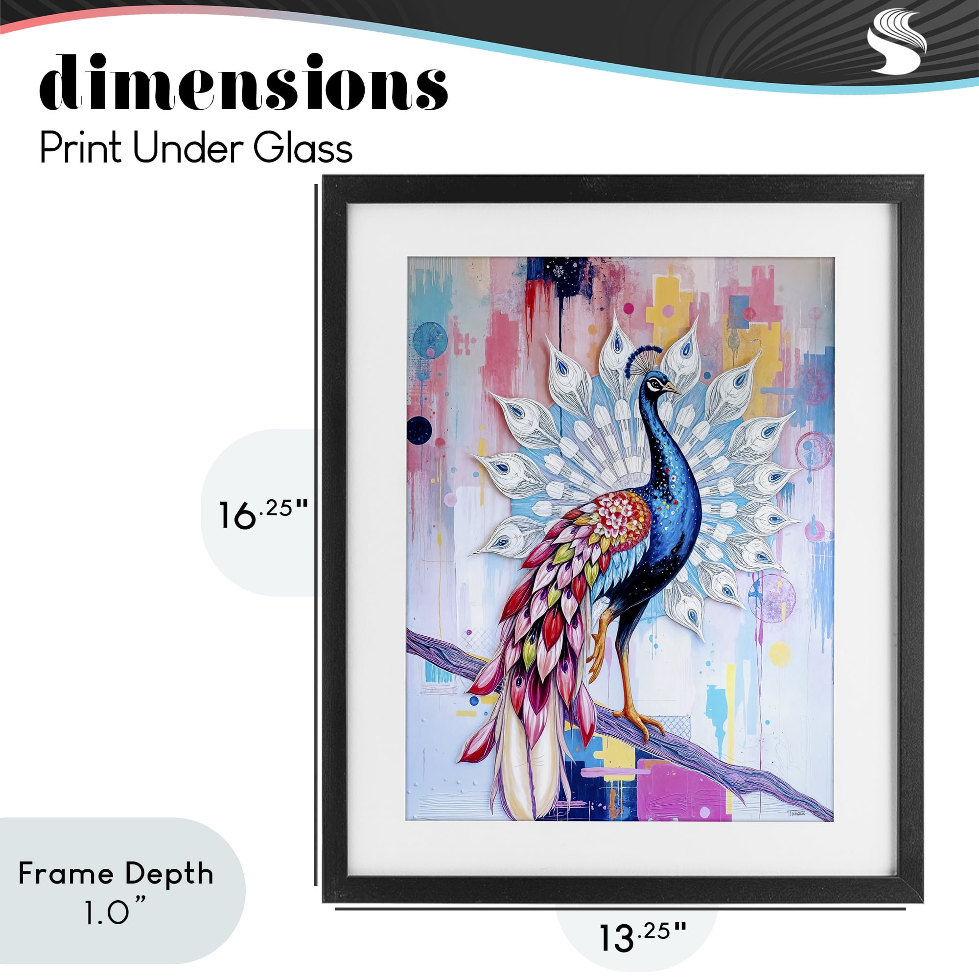 Stupell Industries Radiant Peacock on Branch Black Framed Print Under Glass, design by Tabz Jones
