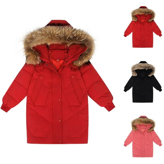 Zpanxa Girls Hooded Down Coat 10-14 Years Thickened Warm Winter Parka Long Sleeve Solid Color Puffer Jacket for Teen Snow Days
