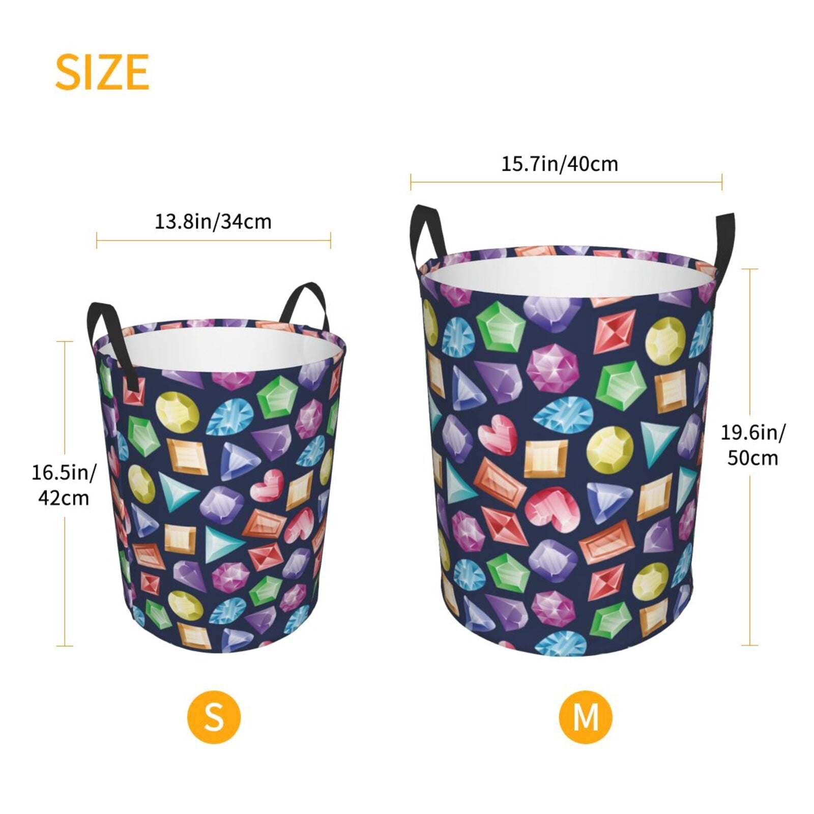 Large Laundry Basket with Handles - colorful crystals stones Kids Baby Dirty Clothes Laundry Hamper for Bedroom Aesthetic