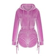 thumbnail image 4 of 2 Piece Sets for Women Solid Color Sweatsuit Velour Tracksuits Womens Zip Hoodie Shorts Set Long Sleeve Track Suits (Pink M), 4 of 5